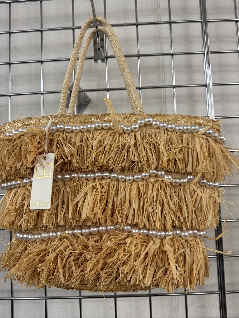 Urban Natural Straw Fringe Hobo with Pearl Strands - Picture 5 of 6